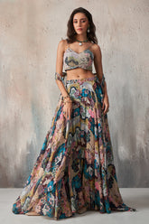 Designer sharara style inspired dress on pure georgette with beautiful Khatli Work.